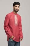 Buy_Arihant Rai Sinha_Red Poly Cotton Checkered Pattern Kurta _Online_at_Aza_Fashions