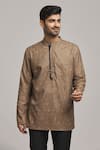 Buy_Arihant Rai Sinha_Brown Poly Cotton Printed Abstract Short Kurta _at_Aza_Fashions