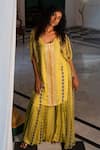 Buy_17:17 By Simmi Saboo_Yellow Chiffon Hamsa Kurta Scoop Neck Oscar Pattern Palazzo Set _at_Aza_Fashions