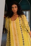 17:17 By Simmi Saboo_Yellow Chiffon Hamsa Kurta Scoop Neck Oscar Pattern Palazzo Set _Online_at_Aza_Fashions