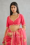 Buy_Torani_Pink Raw Silk Hand Embroidered Dori And Adda Work V Neck Gul Yuvani Blouse _at_Aza_Fashions