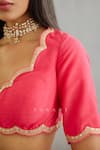 Torani_Pink Raw Silk Hand Embroidered Dori And Adda Work V Neck Gul Yuvani Blouse _at_Aza_Fashions