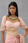 Buy_Torani_Pink Slub Silk Hand Embroidered Dori And Adda Work Gul Mohar Jasmeet Blouse _at_Aza_Fashions