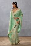 Shop_Torani_Green Silk Crepe Hand Embroidered Dori Gul Neer Yuvani Saree  _Online_at_Aza_Fashions