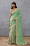 Buy_Torani_Green Silk Crepe Hand Embroidered Dori Gul Neer Yuvani Saree  _at_Aza_Fashions