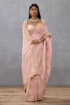 Torani_Pink Silk Crepe Hand Embroidered Dori Gul Mohar Yuvani Saree  _at_Aza_Fashions