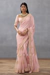 Buy_Torani_Pink Silk Crepe Hand Embroidered Dori Gul Mohar Yuvani Saree  _at_Aza_Fashions