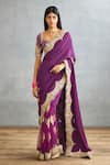 Buy_Torani_Purple Silk Crepe Hand Embroidered Dori Gul Rez Yuvani Saree  _at_Aza_Fashions