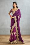 Torani_Purple Silk Crepe Hand Embroidered Dori Gul Rez Yuvani Saree  _Online_at_Aza_Fashions