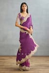 Buy_Torani_Purple Silk Crepe Hand Embroidered Dori Gul Rez Yuvani Saree  _Online_at_Aza_Fashions