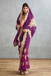 Torani_Purple Silk Crepe Hand Embroidered Dori Gul Rez Yuvani Saree  _at_Aza_Fashions