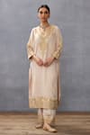 Buy_Torani_Ivory Slub Silk Hand Embroidered Dori Gul Bano Qashi Kurta And Pant Set  _at_Aza_Fashions