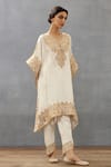 Torani_Ivory Silk Crepe Hand Embroidered Gul Bano Aaira Kaftan And Pant Set  _Online_at_Aza_Fashions