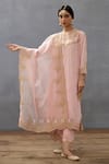 Buy_Torani_Pink Raw Silk Hand Embroidered Dori Closed Gul Mohar Urvi Kurta Set  _at_Aza_Fashions