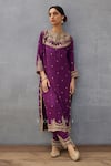 Buy_Torani_Purple Raw Silk Hand Embroidered Dori Closed Gul Rez Urvi Kurta Set  _Online_at_Aza_Fashions