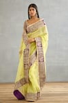 Torani_Yellow Silk Organza Hand Embroidered Dori Gul Mina Amruta Saree  _at_Aza_Fashions