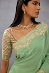 Buy_Torani_Green Slub Silk Hand Embroidered Dori V Gul Neer Mahnaz Floral Pattern Blouse _Online_at_Aza_Fashions