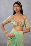 Buy_Torani_Green Slub Silk Hand Embroidered Dori V Gul Neer Mahnaz Floral Pattern Blouse _at_Aza_Fashions