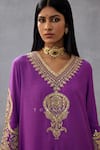 Torani_Purple Slub Silk Hand Embroidered Dori Gul Rez Qashi Kurta And Pant Set  _Online_at_Aza_Fashions