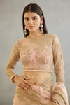 Buy_Torani_Pink Raw Silk Embroidery Sequin Round Neck Gul Mohar Ojaswi Thread Blouse _at_Aza_Fashions