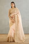 Torani_Pink Raw Silk Embroidery Sequin Round Neck Gul Mohar Ojaswi Thread Blouse _at_Aza_Fashions