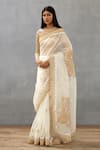 Buy_Torani_Ivory Silk Organza Printed Gul Bano Taashi Border Embroidered Saree  _at_Aza_Fashions