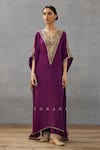 Torani_Purple Slub Silk Embroidery Paisley Gul Rez Ashni Kaftan And Pant Set  _Online_at_Aza_Fashions