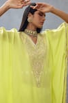 Buy_Torani_Yellow Slub Silk Embroidery Gul Mina Ashni Neckline Kaftan And Pant Set  _Online_at_Aza_Fashions