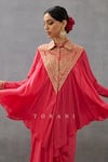 Buy_Torani_Pink Silk Crepe Gul Kand Saroja Kameez Shirt And Dhoti Draped Skirt Set  _Online_at_Aza_Fashions