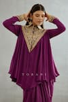 Shop_Torani_Purple Silk Crepe Gul Rez Saroja Kameez Shirt And Dhoti Draped Skirt Set  _Online_at_Aza_Fashions