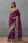 Torani_Purple Handwoven Chanderi Embroidery Dori Plunge V Neck Gul Rez Aarvi Blouse _Online_at_Aza_Fashions