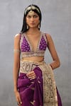 Buy_Torani_Purple Handwoven Chanderi Embroidery Dori Plunge V Neck Gul Rez Aarvi Blouse _at_Aza_Fashions