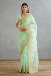 Buy_Torani_Green Silk Organza Embroidery Gul Neer Idika Scallop Border Saree  _at_Aza_Fashions