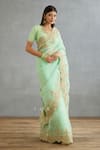 Shop_Torani_Green Silk Organza Embroidery Gul Neer Idika Scallop Border Saree  _Online_at_Aza_Fashions