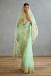 Torani_Green Silk Organza Embroidery Gul Neer Idika Scallop Border Saree  _at_Aza_Fashions