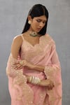 Torani_Pink Silk Organza Embroidery Dori Gul Mohar Idika Border Saree  _at_Aza_Fashions