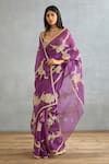 Torani_Purple Silk Organza Hand Embroidery Dori Gul Rez Daavya Saree  _at_Aza_Fashions