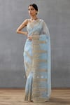 Buy_Torani_Blue Silk Organza Hand Embroidery Dori Gul Nilofer Geetika Saree  _at_Aza_Fashions