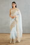 Buy_Torani_Blue Silk Organza Hand Embroidery Dori Gul Nilofer Yashaswini Saree  _at_Aza_Fashions