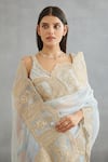 Torani_Blue Silk Organza Hand Embroidery Dori Gul Nilofer Yashaswini Saree  _at_Aza_Fashions