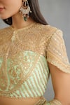 Shop_Torani_Green Raw Silk Hand Embroidery Dori Round Neck Gul Neer Yashoda Blouse _Online_at_Aza_Fashions