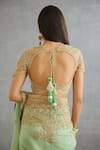 Shop_Torani_Green Raw Silk Hand Embroidery Dori Round Neck Gul Neer Yashoda Blouse _at_Aza_Fashions