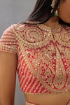 Buy_Torani_Pink Raw Silk Hand Embroidery Dori Notched Round Neck Gul Yashoda Blouse _Online_at_Aza_Fashions