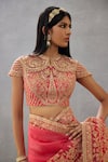 Shop_Torani_Pink Raw Silk Hand Embroidery Dori Notched Round Neck Gul Yashoda Blouse _Online_at_Aza_Fashions