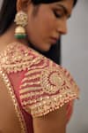 Torani_Pink Raw Silk Hand Embroidery Dori Notched Round Neck Gul Yashoda Blouse _at_Aza_Fashions