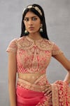 Buy_Torani_Pink Raw Silk Hand Embroidery Dori Notched Round Neck Gul Yashoda Blouse _at_Aza_Fashions