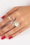 Buy_Solasta Jewellery_Gold Plated Swarovski Zirconia And Pearl Foliole Ring _at_Aza_Fashions