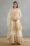 Buy_Torani_Ivory Raw Silk Hand Embroidered Gul Bano Meera Anarkali Sharara Set  _at_Aza_Fashions