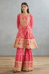 Shop_Torani_Pink Raw Silk Hand Embroidered Dori Gul Meera Anarkali Sharara Set  _Online_at_Aza_Fashions