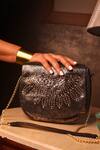Buy_Sandalwali_Gold Embellished Gina Leather Sling Bag _at_Aza_Fashions